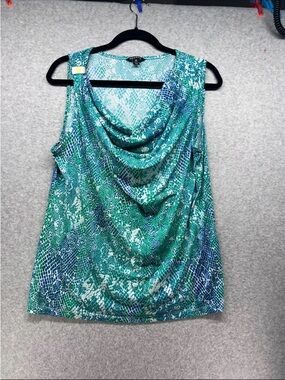 George Teal and Blue Draped Cowl Neck Sleeveless Top